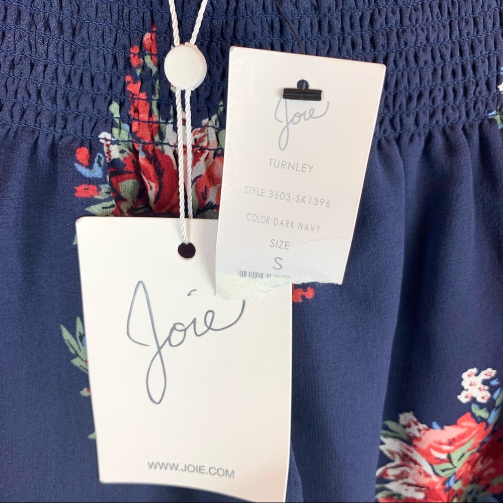 Joie Silk Tiered Turnley Skirt Elastic Waist Navy Blue Floral Small NEW - Picture 5 of 9